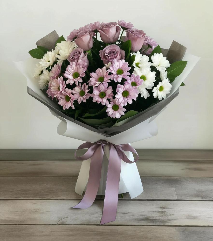 Букет цветов из: Хризантемы и Розы в Подгорной Краснодарского края
