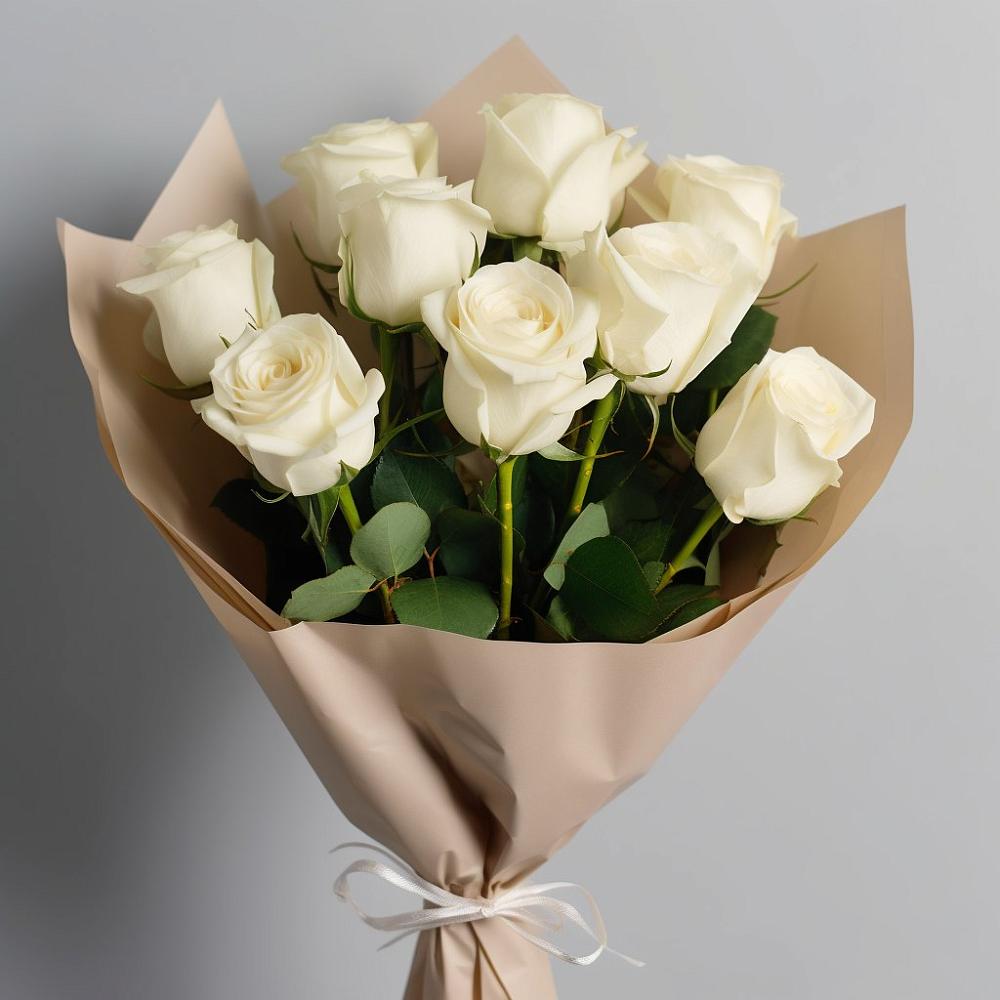 Букет 9 Белых роз Эдлесс Лав в Подгорной Краснодарского края