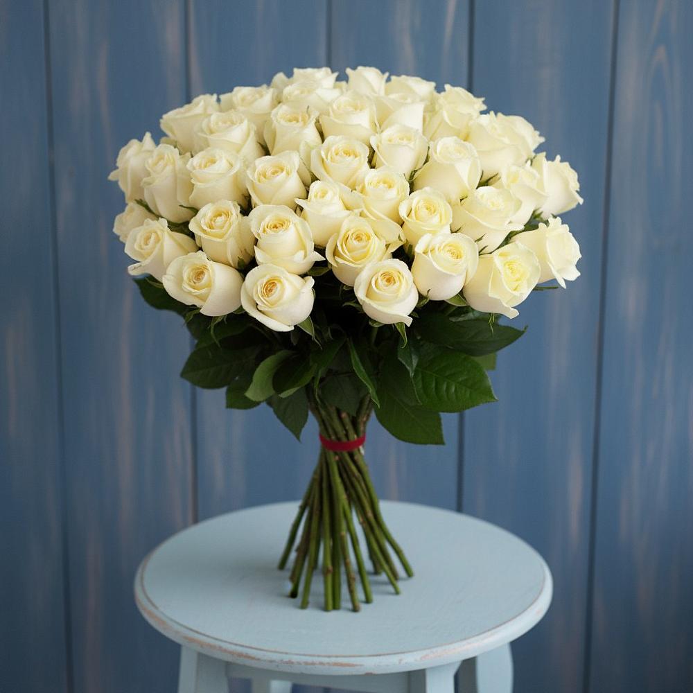 Букет 51 Белая роза Эдлесс Лав в Подгорной Краснодарского края