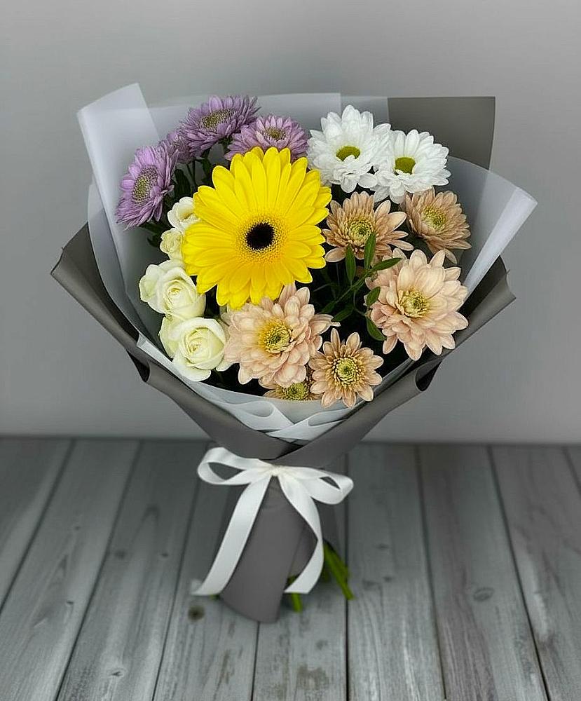 Букет цветов из: Розы, Герберы и Хризантемы в Подгорной Краснодарского края