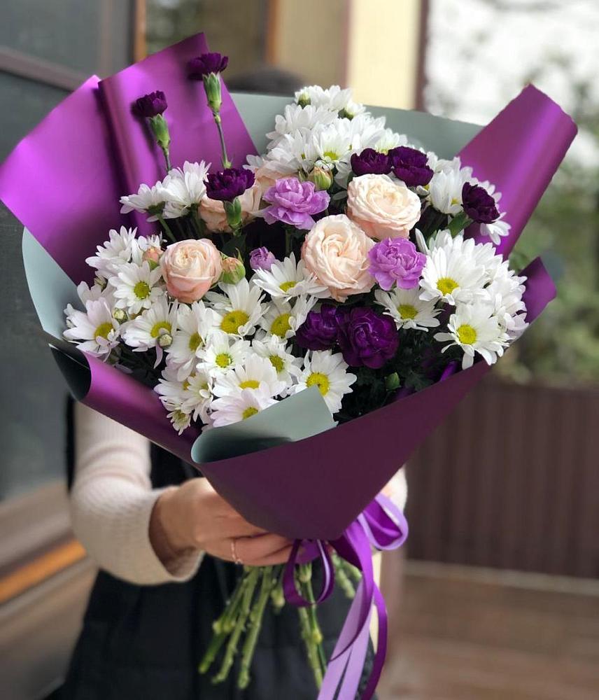 Букет цветов из: Хризантемы, Гвоздики и Розы в Подгорной Краснодарского края