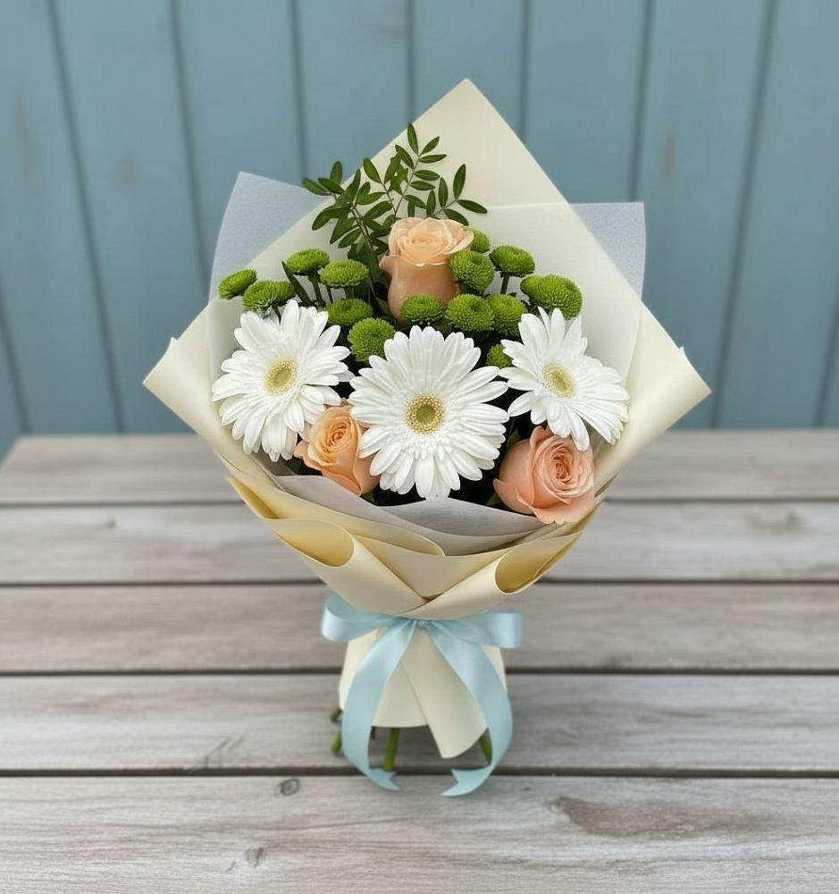 Букет цветов из: Герберы, Розы и Хризантемы в Подгорной Краснодарского края