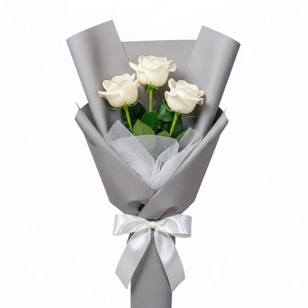 Букет 3 белые розы в Подгорной Краснодарского края