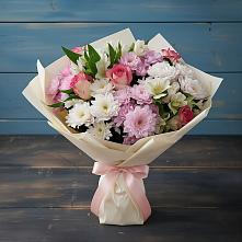 Букет цветов из:  Хризантемы, Альстромерии и Розы в Подгорной Краснодарского края