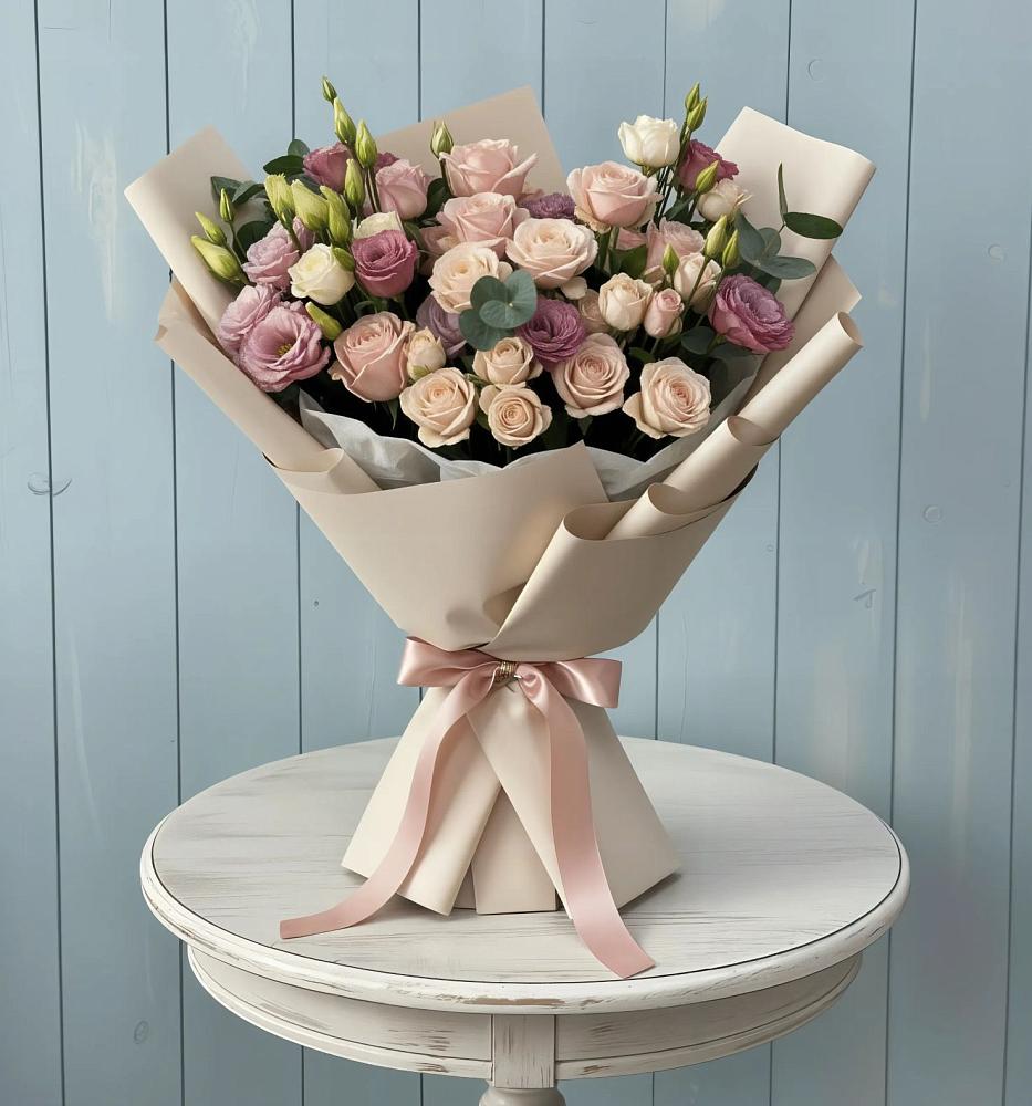 Букет цветов из: Розы и Лизиантусы в Подгорной Краснодарского края