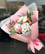 Букет цветов из:  Розы, Лизиантусы и Хризантемы в Подгорной Краснодарского края