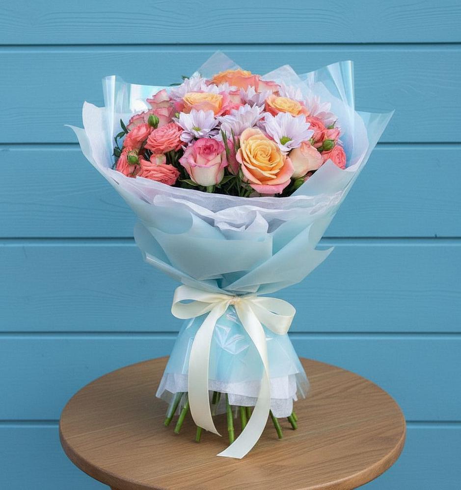 Букет цветов из: Хризантемы и Розы в Подгорной Краснодарского края