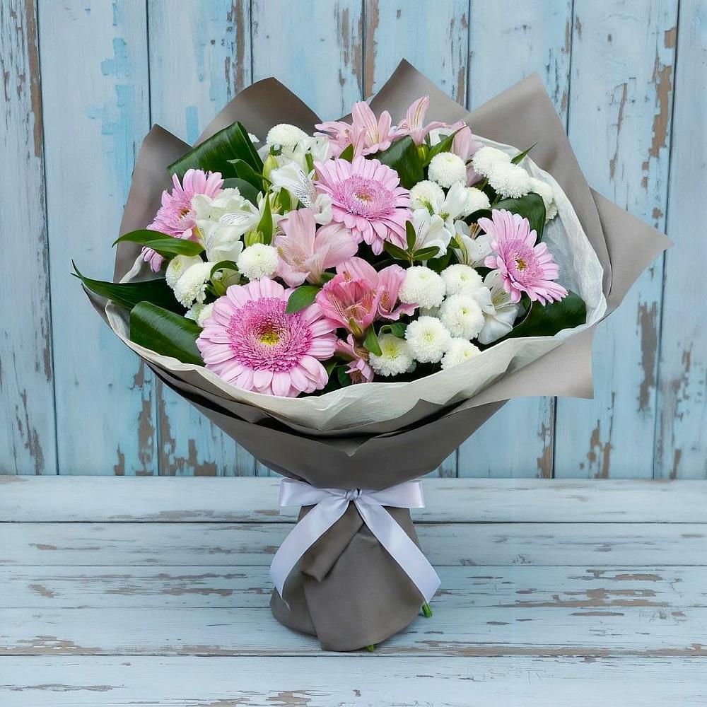 Букет цветов из: Герберы, Альстромерии и Хризантемы в Подгорной Краснодарского края