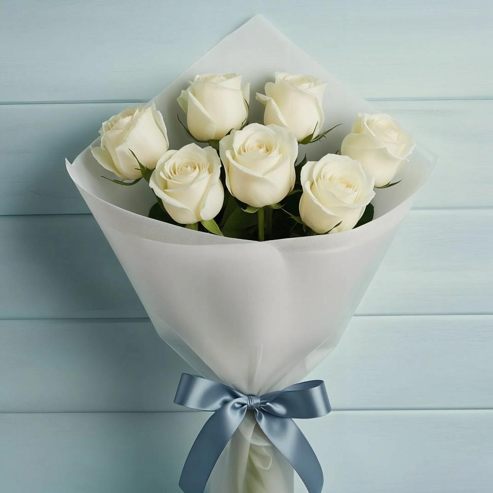 Букет 7 Белых роз Эдлесс Лав в Подгорной Краснодарского края